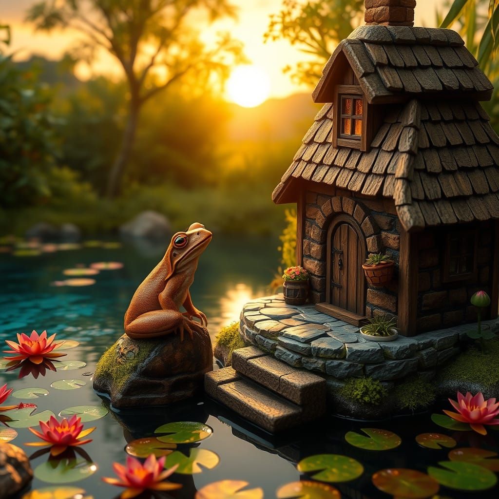 Whimsical Brick Cottage Amidst Serene Waterscape