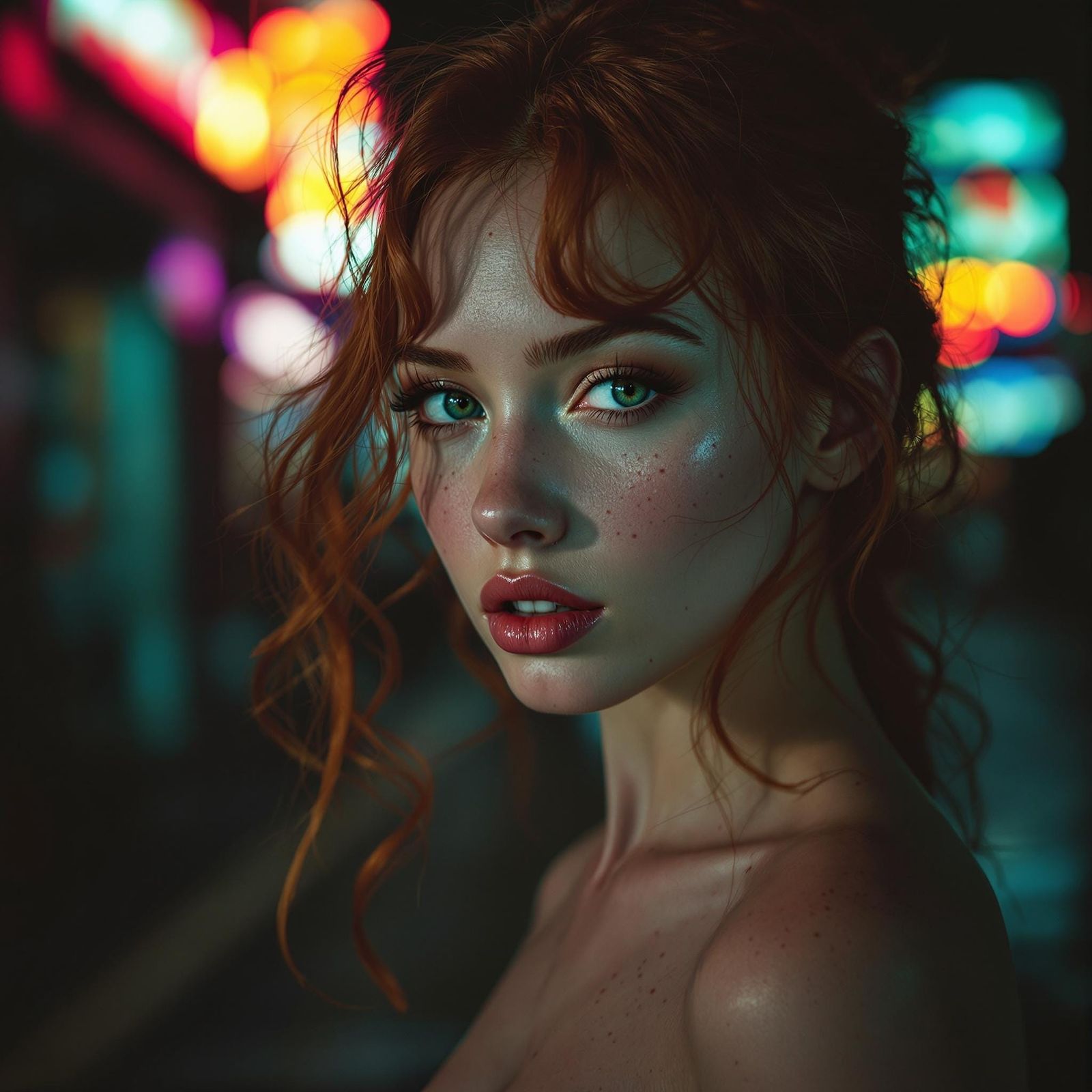 Sensual Asian Goddess in Neon Hues