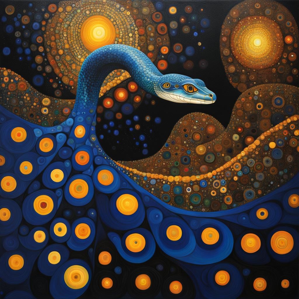 Mystic Cobra in Klimt Style with Fractal Patterns