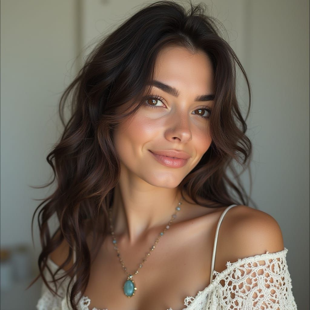 Dark-Haired Woman in a Digital Art Aesthetic