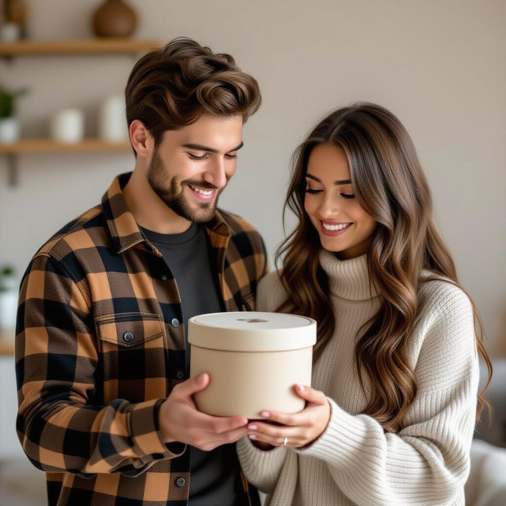 Couple Exchanging a Heart Gift