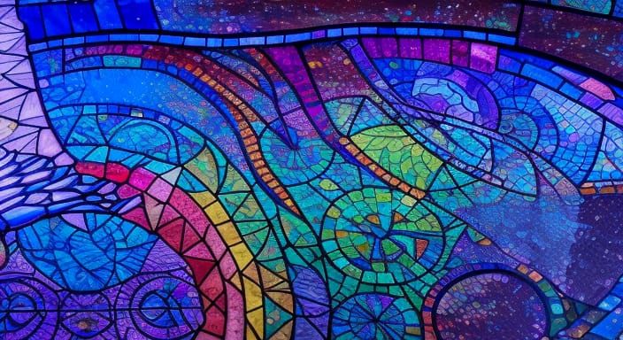 Rainbow Stained Glass Mosaic in Hyperreal Style