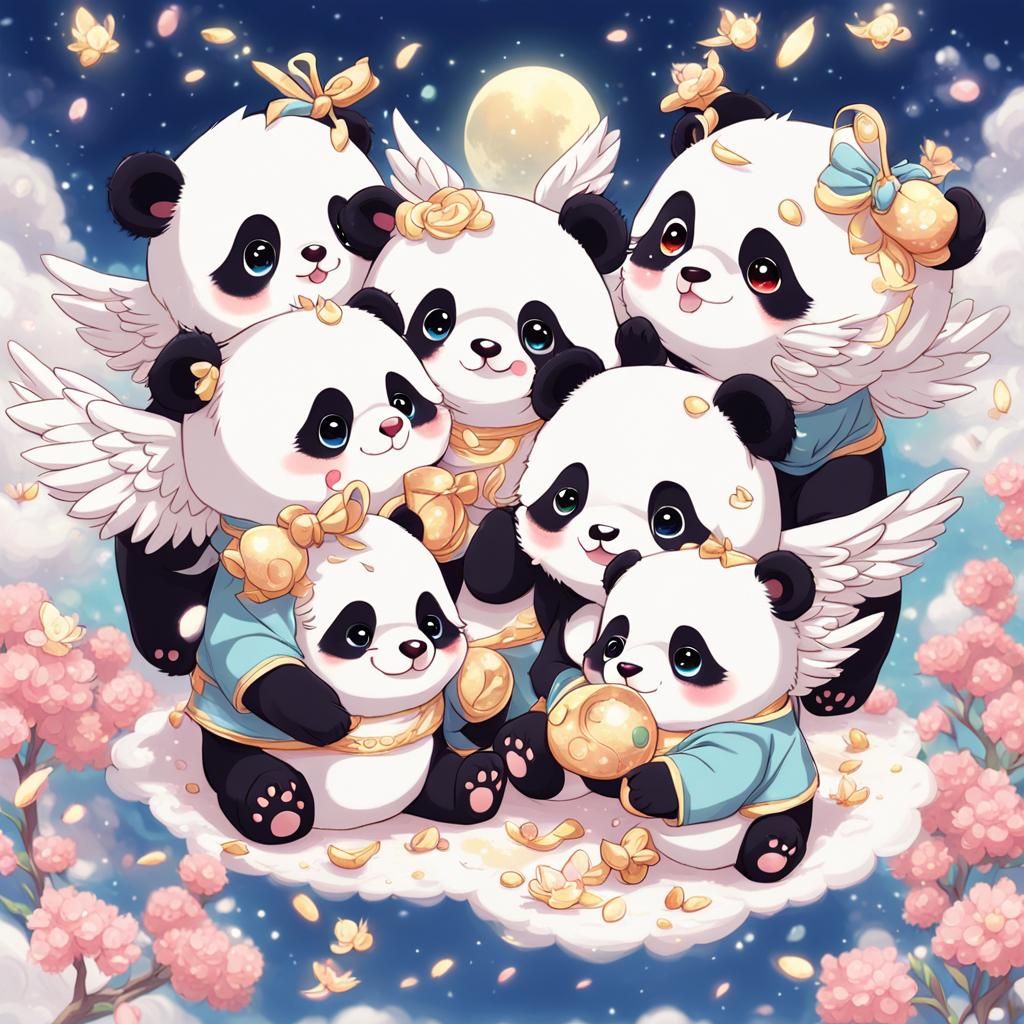 Angelic Baby Pandas in Anime Style