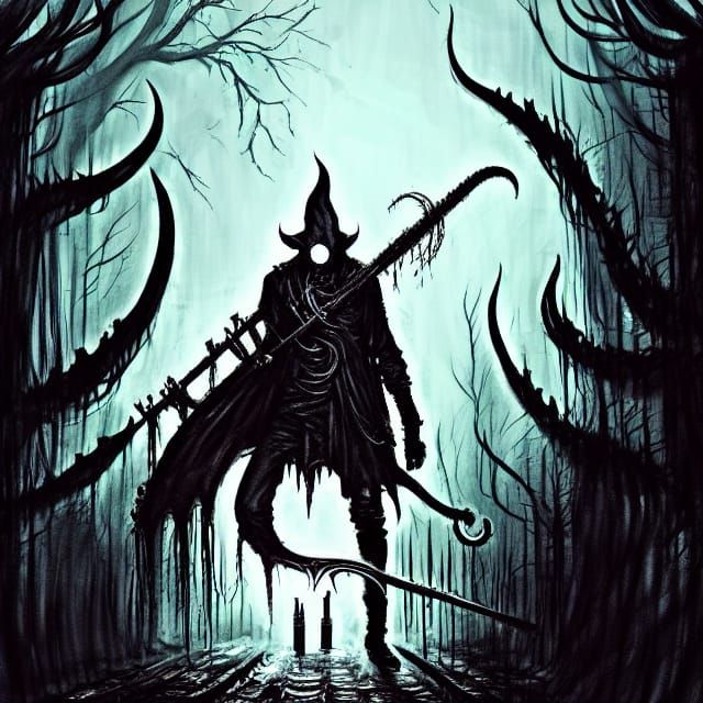 Cthulhu with Bloodborne Weapons in Dark Fantasy Style