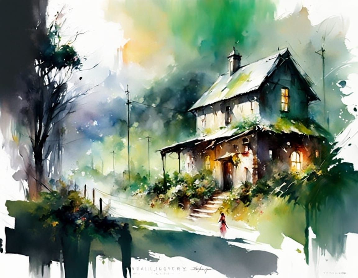 Irish Village in Watercolour Style