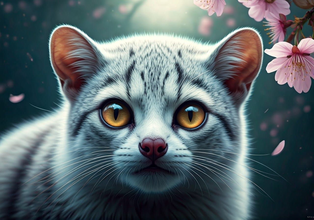 Snow Leopard in Cherry Blossoms: Fantasy Digital Art