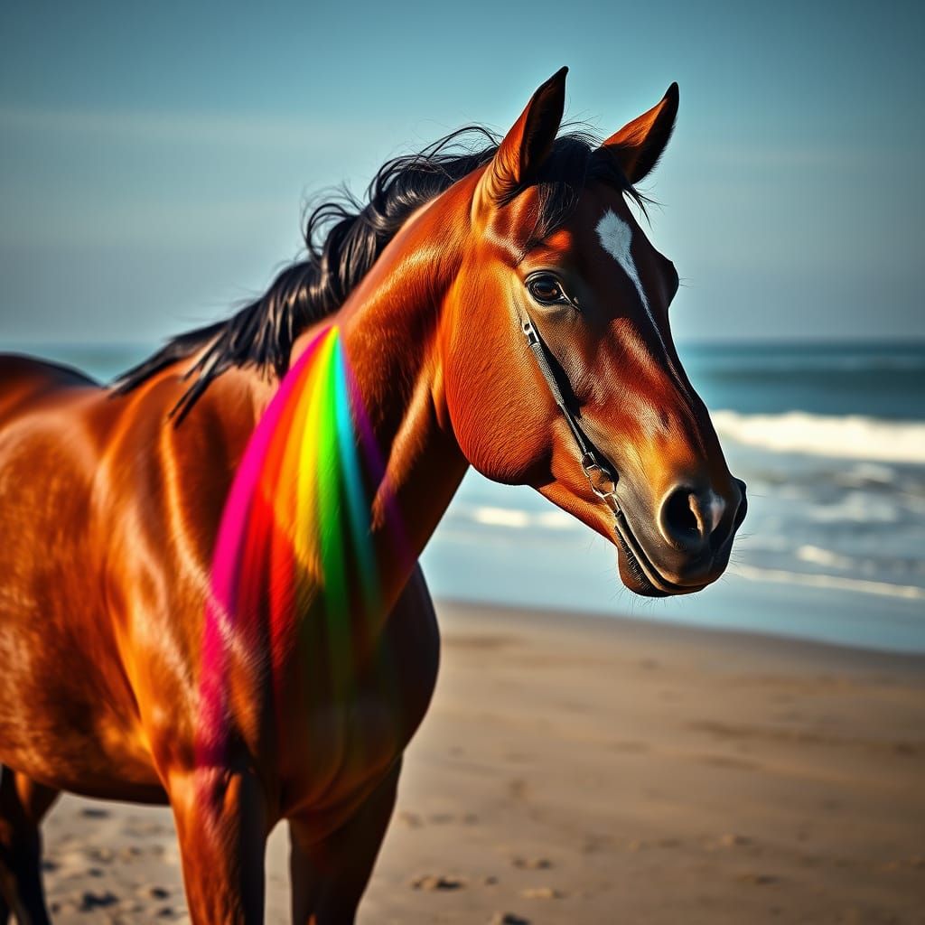 Gorgeous Brown Horse in Vibrant Beach Landscape