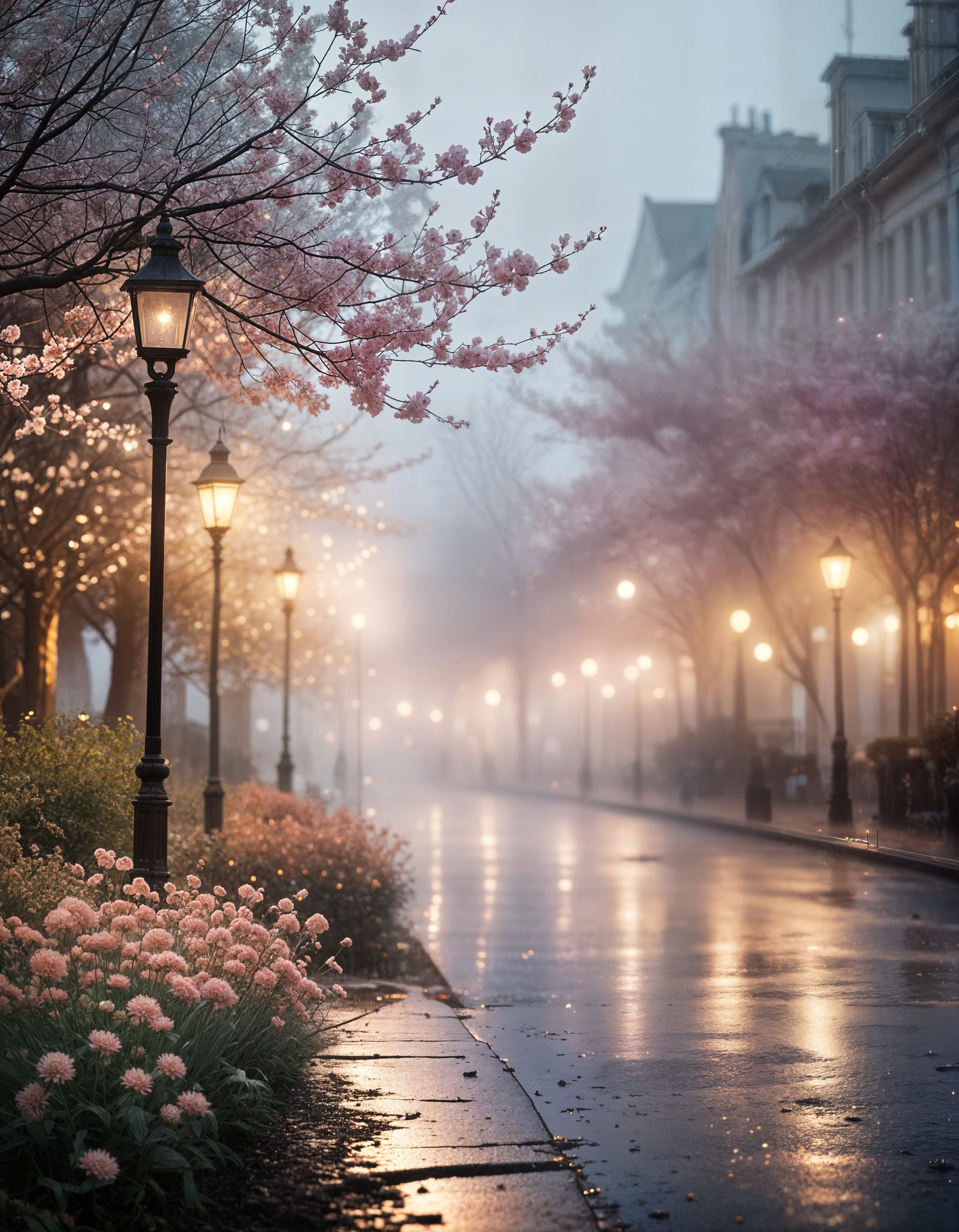 Ethereal Dreamscape: Hazy Street at Dusk