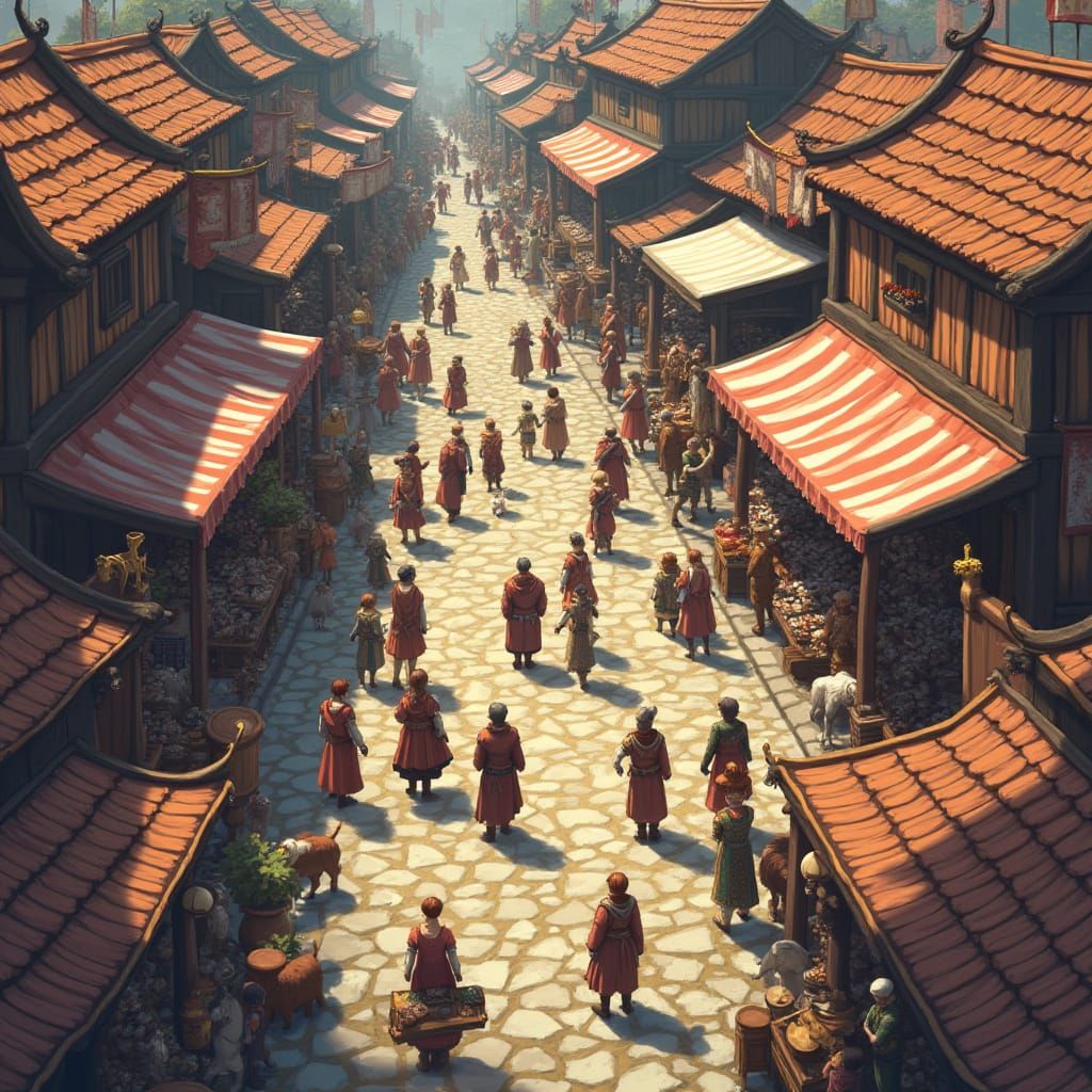 Medieval Marketplace in Detailed Pixel Art Style