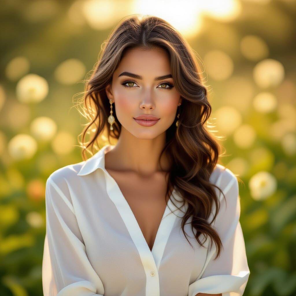 Serene Woman in Sunlit Garden Digital Painting