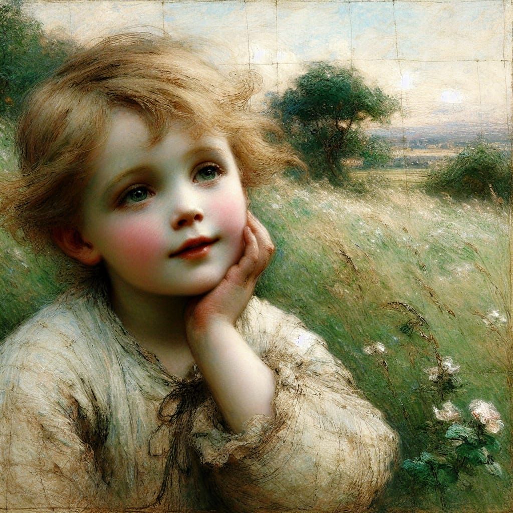 A Child's Whimsical Dream in a Gentle Oil Painting