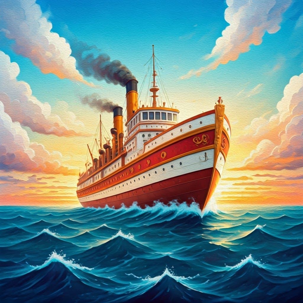 Air Floating Steampunk Ship at Sunset