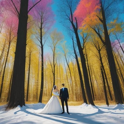 Pop Art Bride and Groom in Popcorn Forest