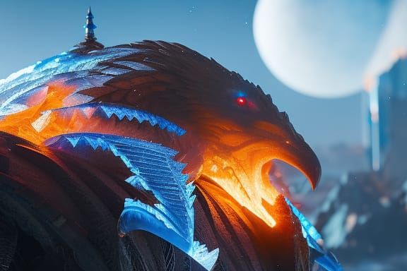 Icy Phoenix with Fiery Core: Fantasy Art
