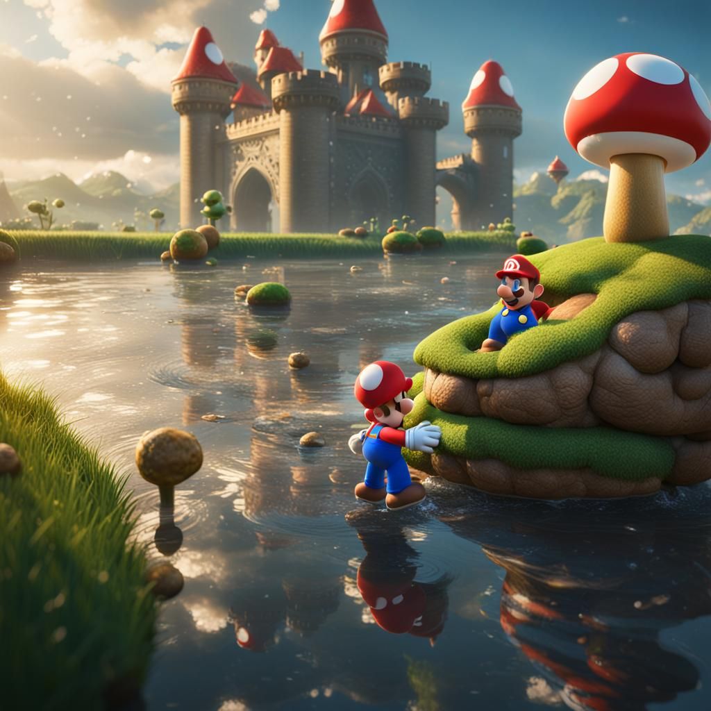 Super Mario Underwater Battle: 3D Digital Art
