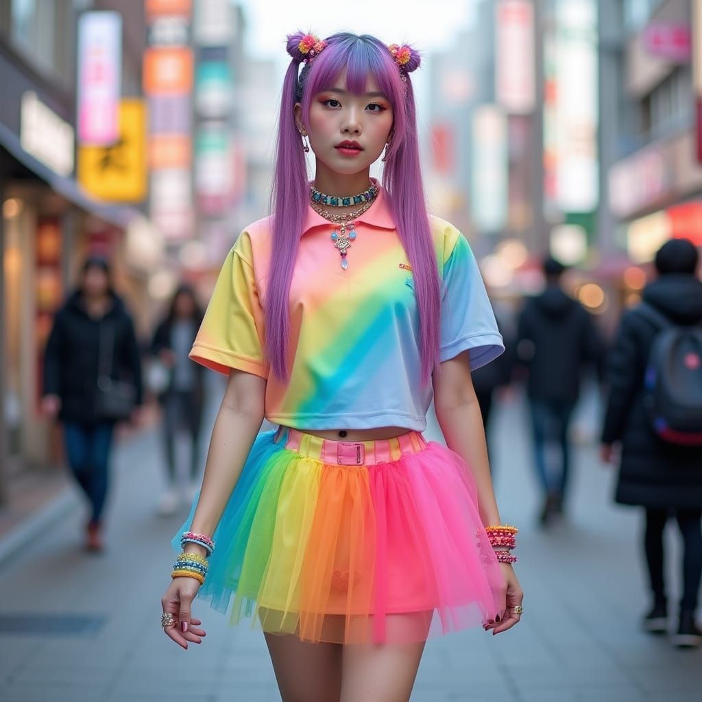 Rainbow Decora Fashion Model in Harajuku Street Style