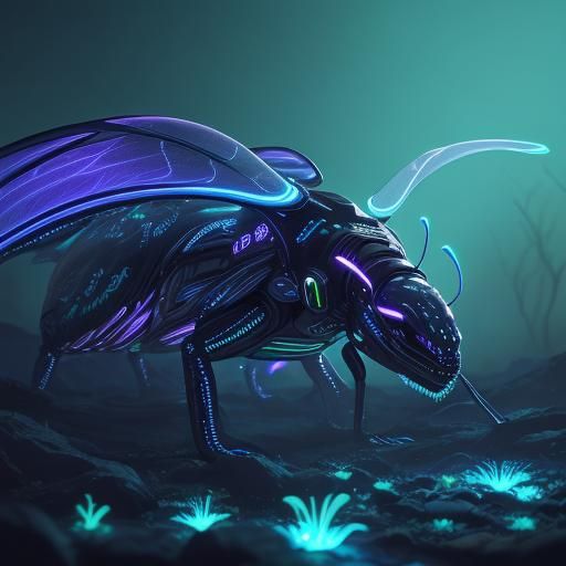 Alien Firefly in Bioluminescent Futuristic Neon Noir