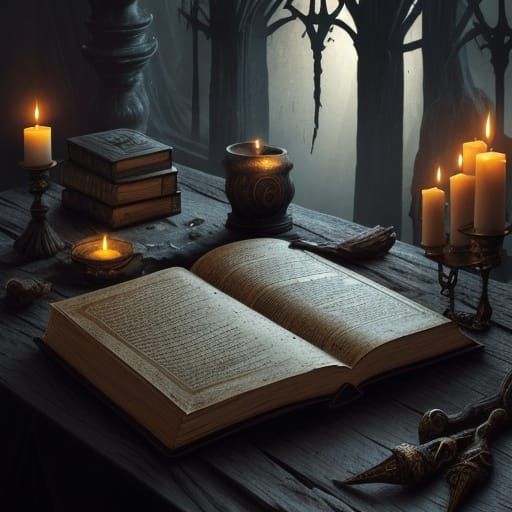 Weathered Book of Shadows Illuminated by Candlelight