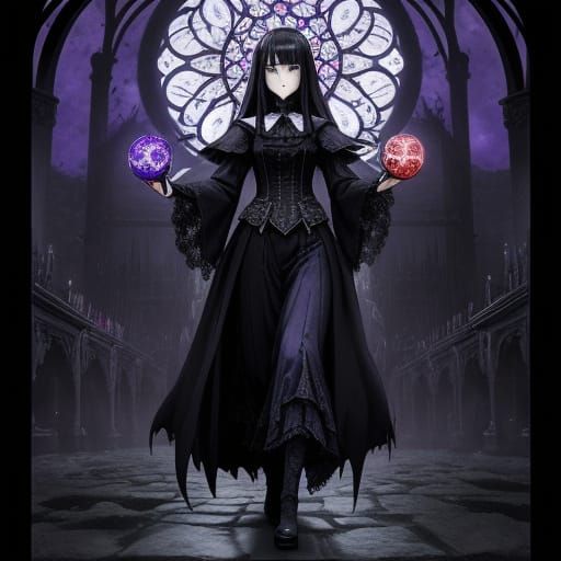 Ethereal Gothic Vampire Illuminated by Moonlit Stained Glass