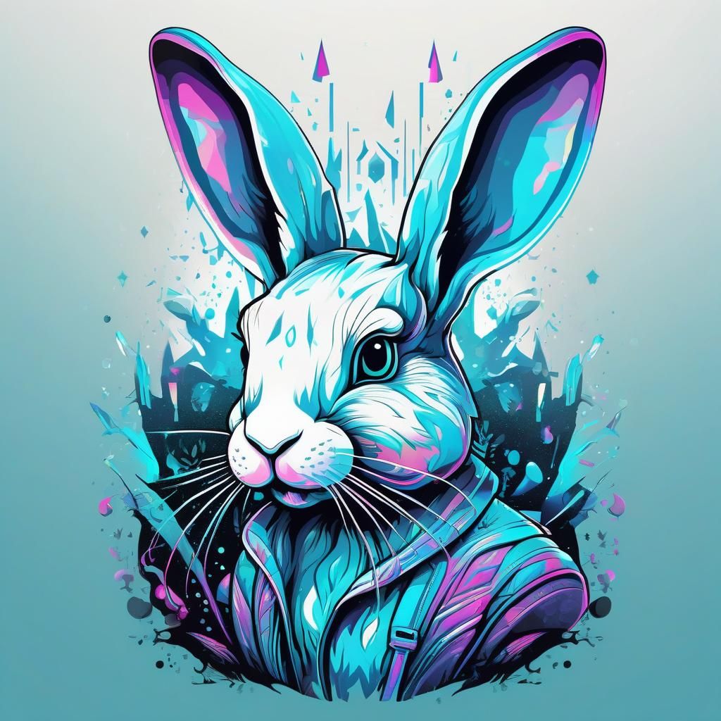 Holographic Rabbit T-Shirt Design in Fantasy Splash Art