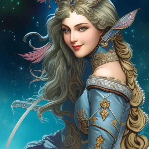 Steampunk Portrait of Smiling Woman in Manga Anime Style