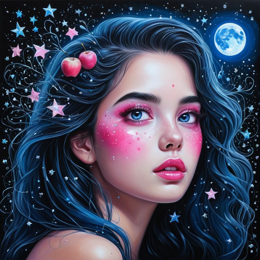 Fairy in Crystal Apple with Pink Hair, Digital 3D Art