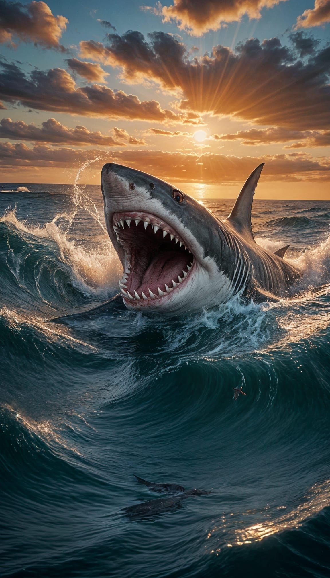 Shark Devastates Ship in Turbulent Ocean Waters