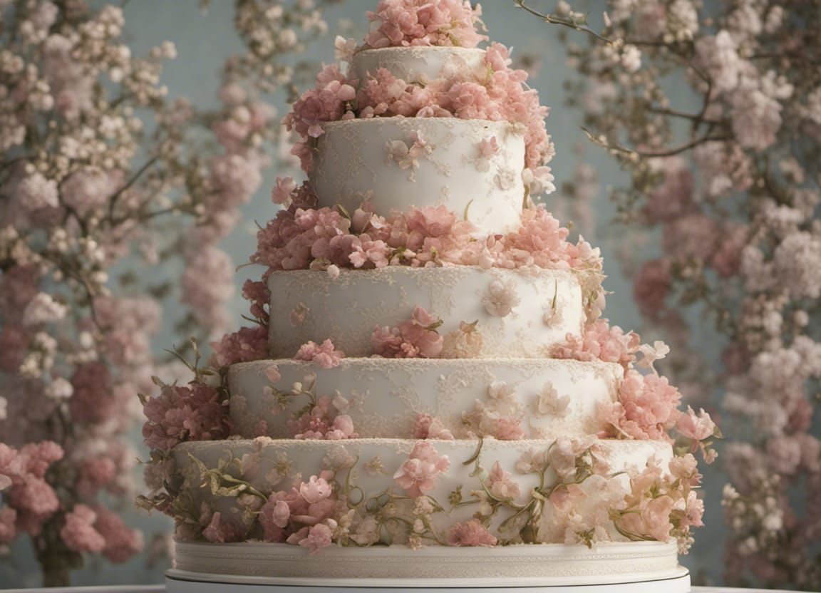 Royal Wedding Cake with Honeysuckle, Hyperdetailed Fine Art