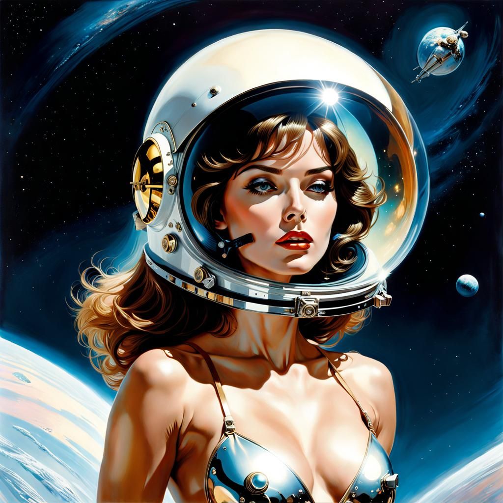 Astronaut's Helmet Reflects Nude Woman in Space