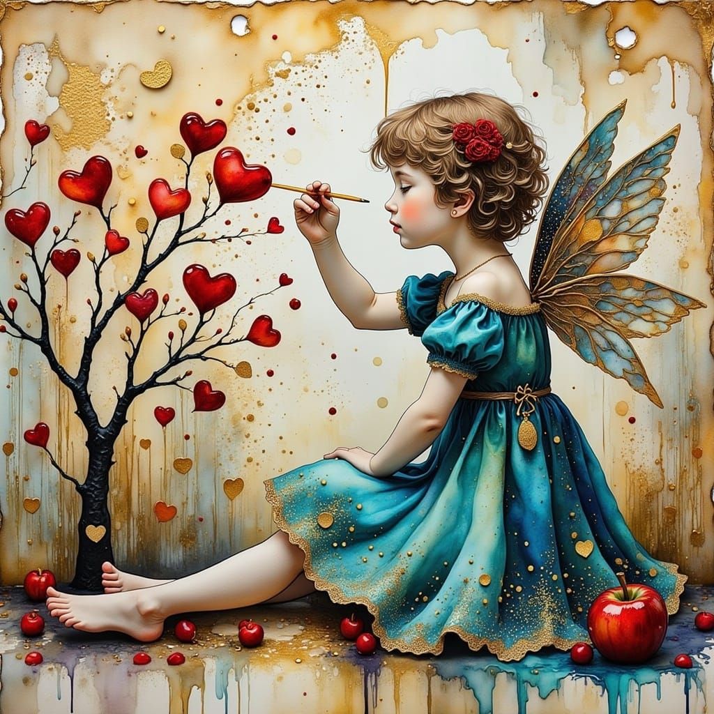 Whimsical Painting of Cupid in a Liminal Space with Antique ...