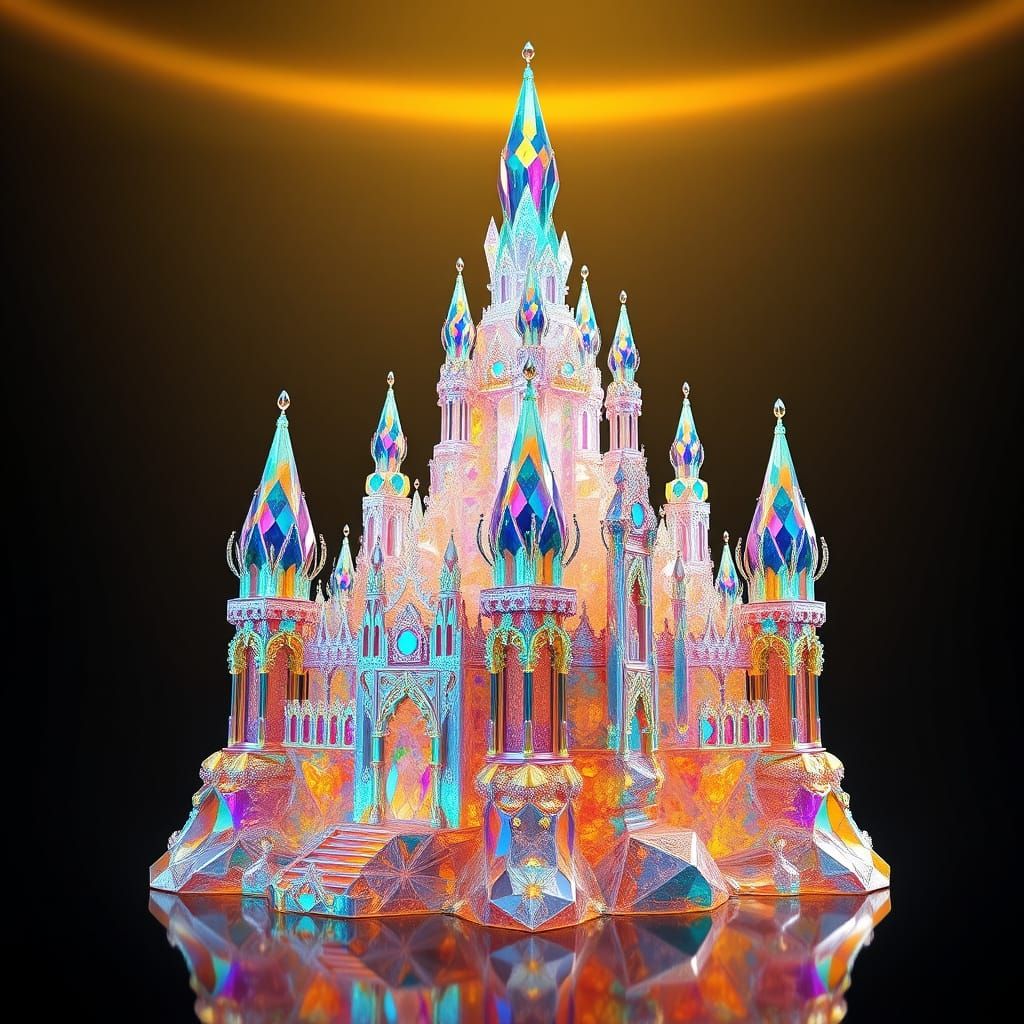Majestic Crystal Castle Sculpture in Rainbow Hues