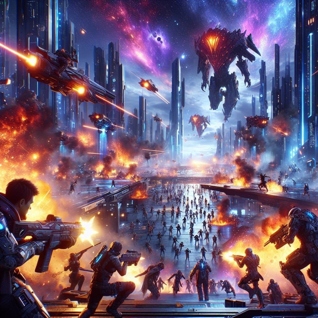 Helldivers Intergalactic Battle in Futuristic Cityscape