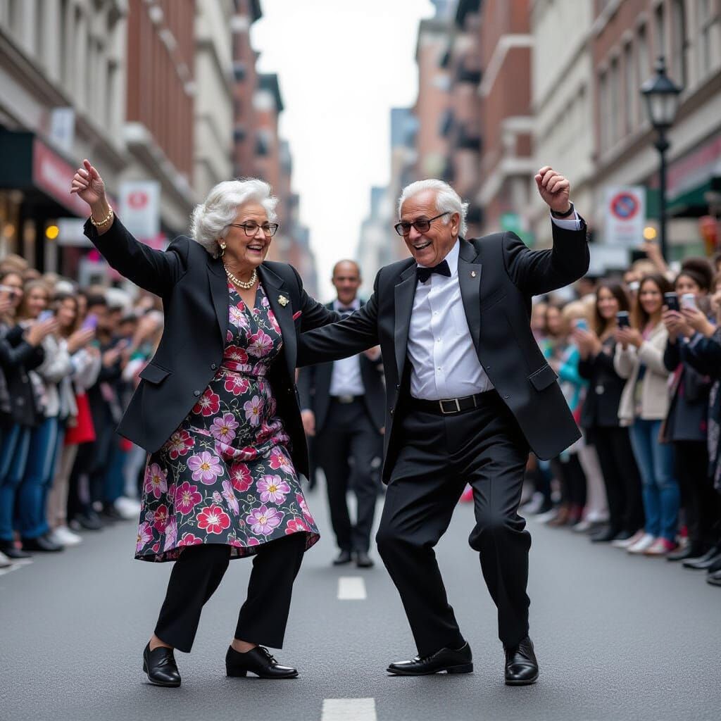 Energetic Elderly Couple Breakdancing in City Street