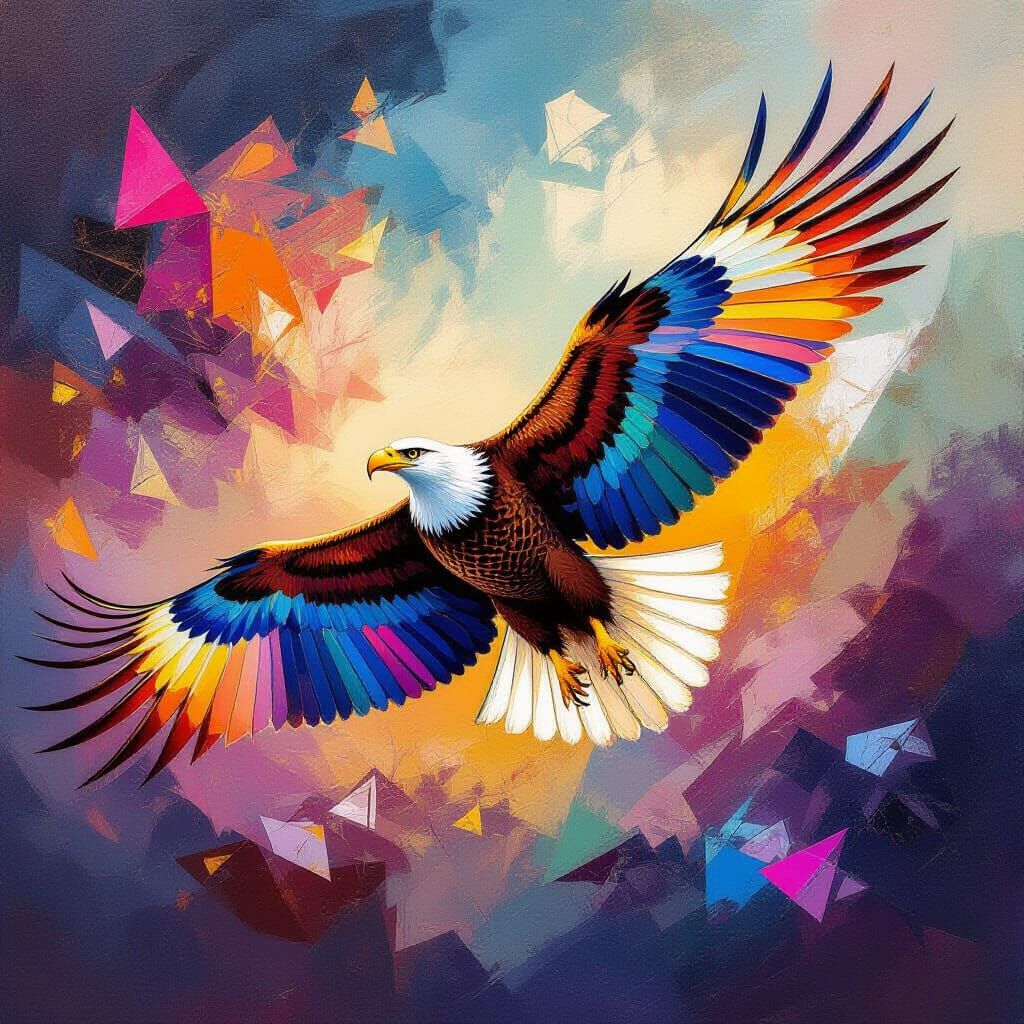 Majestic Eagle with Butterfly Wings Soaring in Abstract Sky