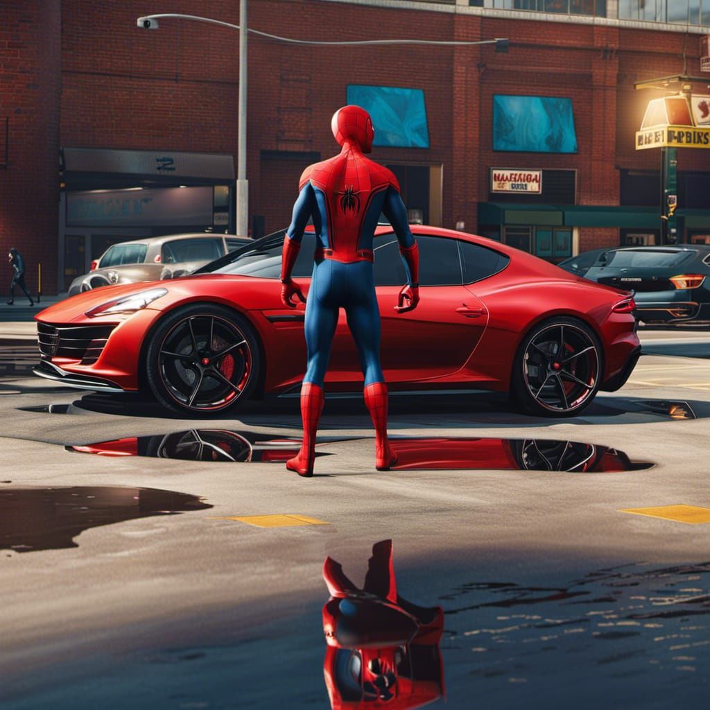 Spider-Man Parking Car: Hyperrealistic Concept Art