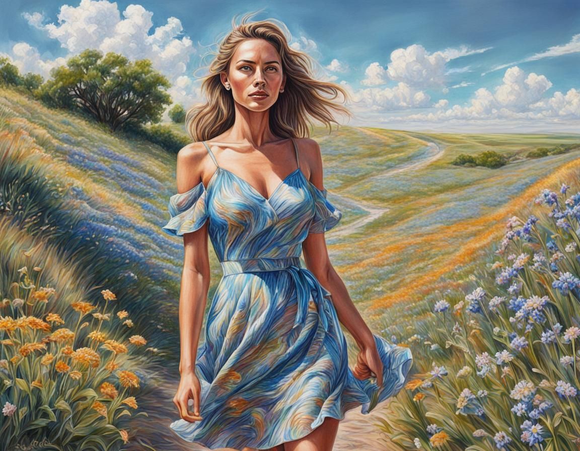 stunning color pencil sketch, portrait, A beautiful young woman walks on the wild side