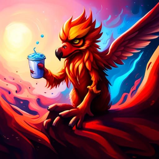 Griffon with Cup in Graffiti Splash Art Style