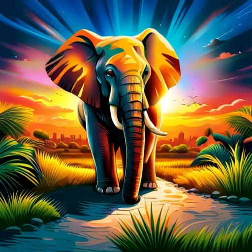 Elephant in a oasis park (savanna)