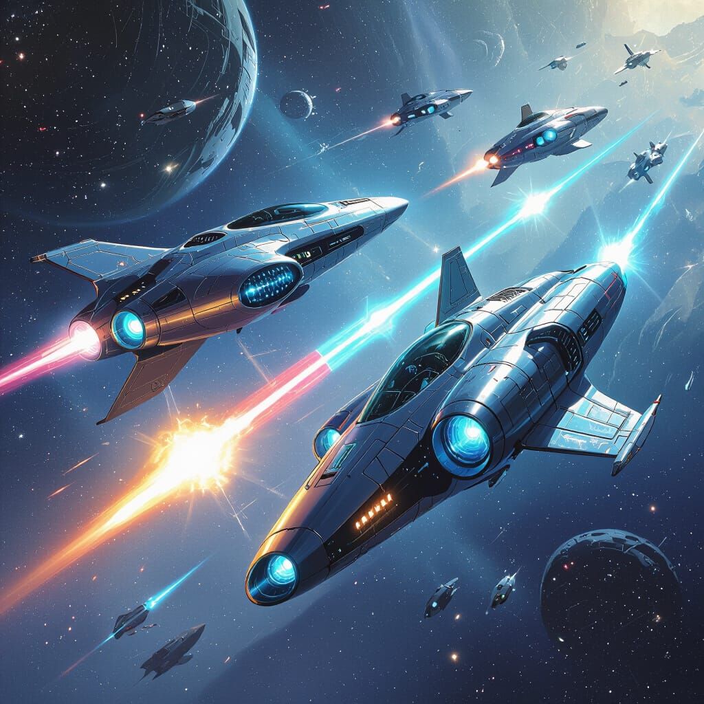 Futuristic Space Battle with Sleek Spaceships and Laser Blas...