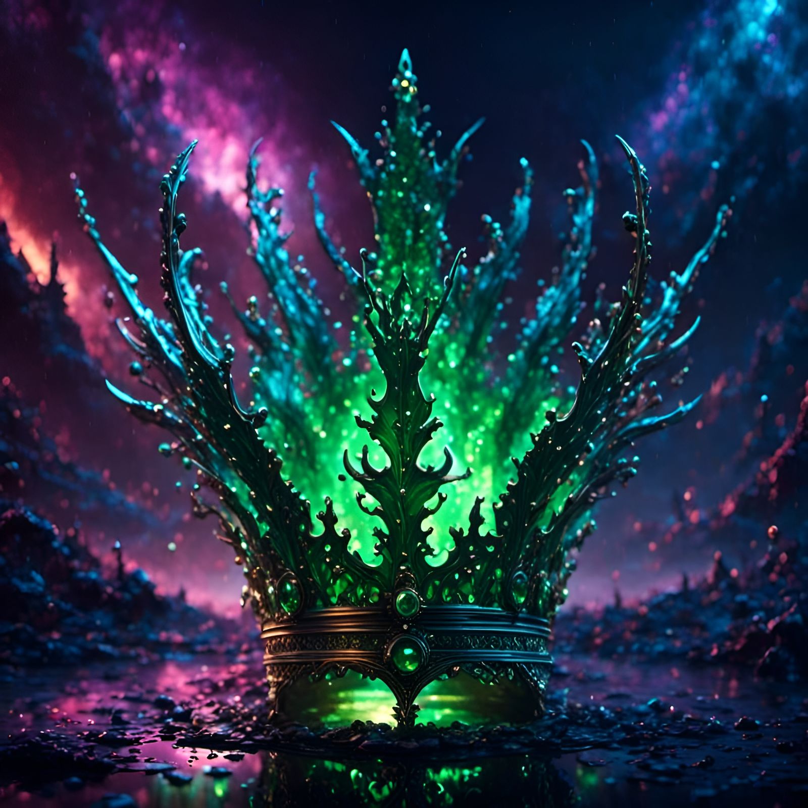 Glowing Drip Crown on Cosmic Winter Night