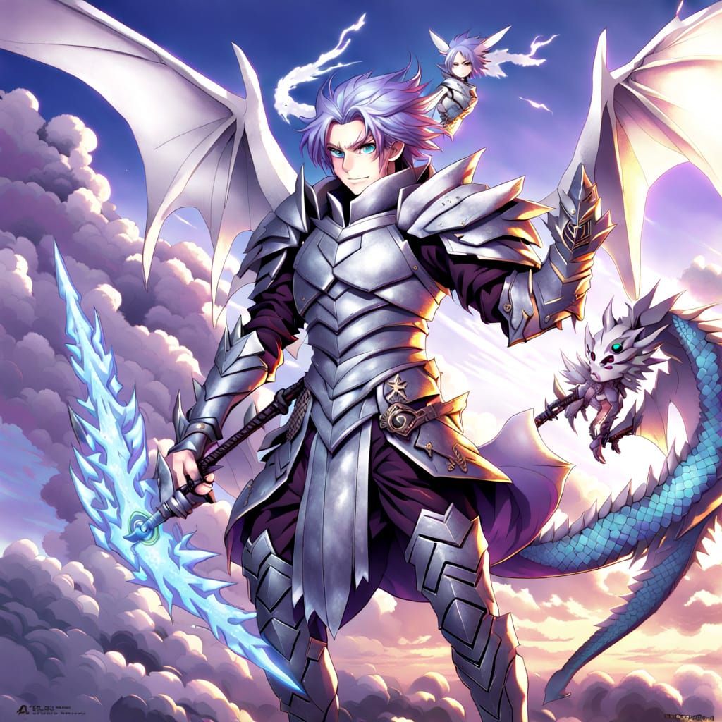 Dragon Knight Warrior with Glowing Eyes, Anime Style