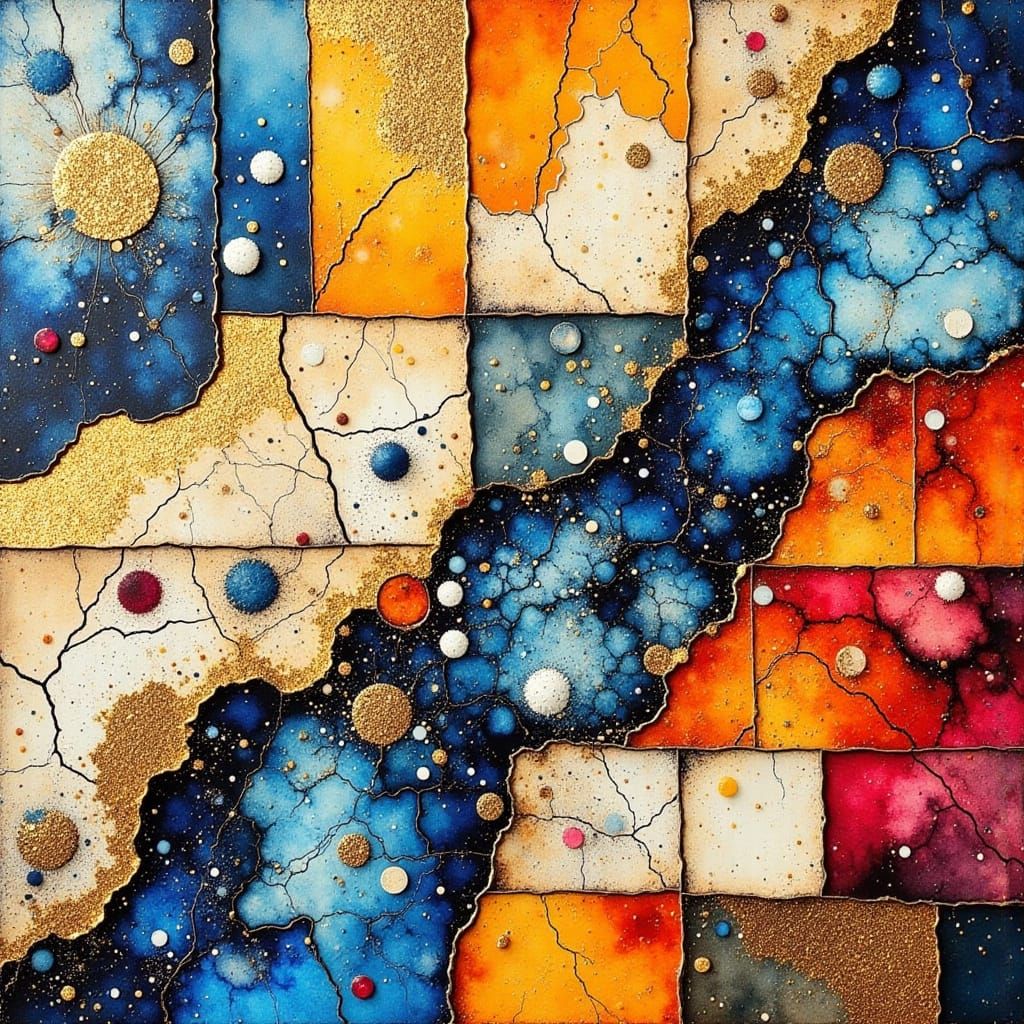 Geometric Abstraction in Vibrant Mixed Media