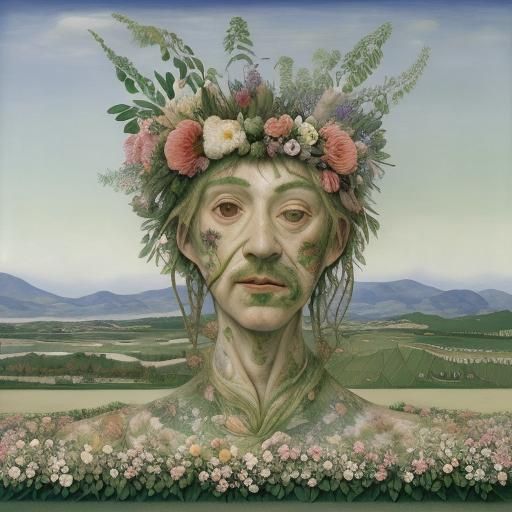 Surreal Faded Flowers Landscape in Oil Painting Style