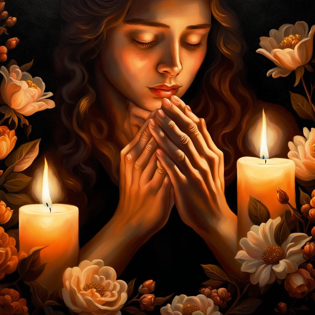 Woman in Devout Prayer in Baroque Oil Painting Style