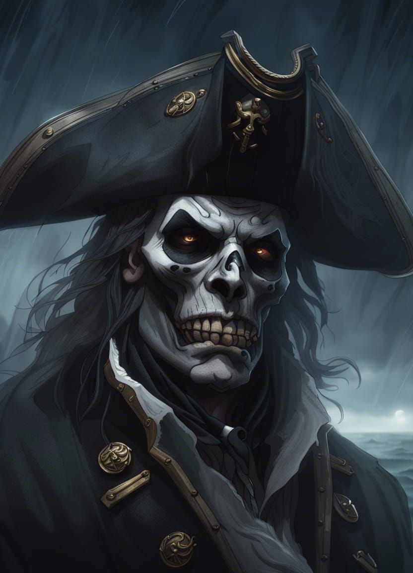 Undead Pirate Captain Ghost in Stormy Night