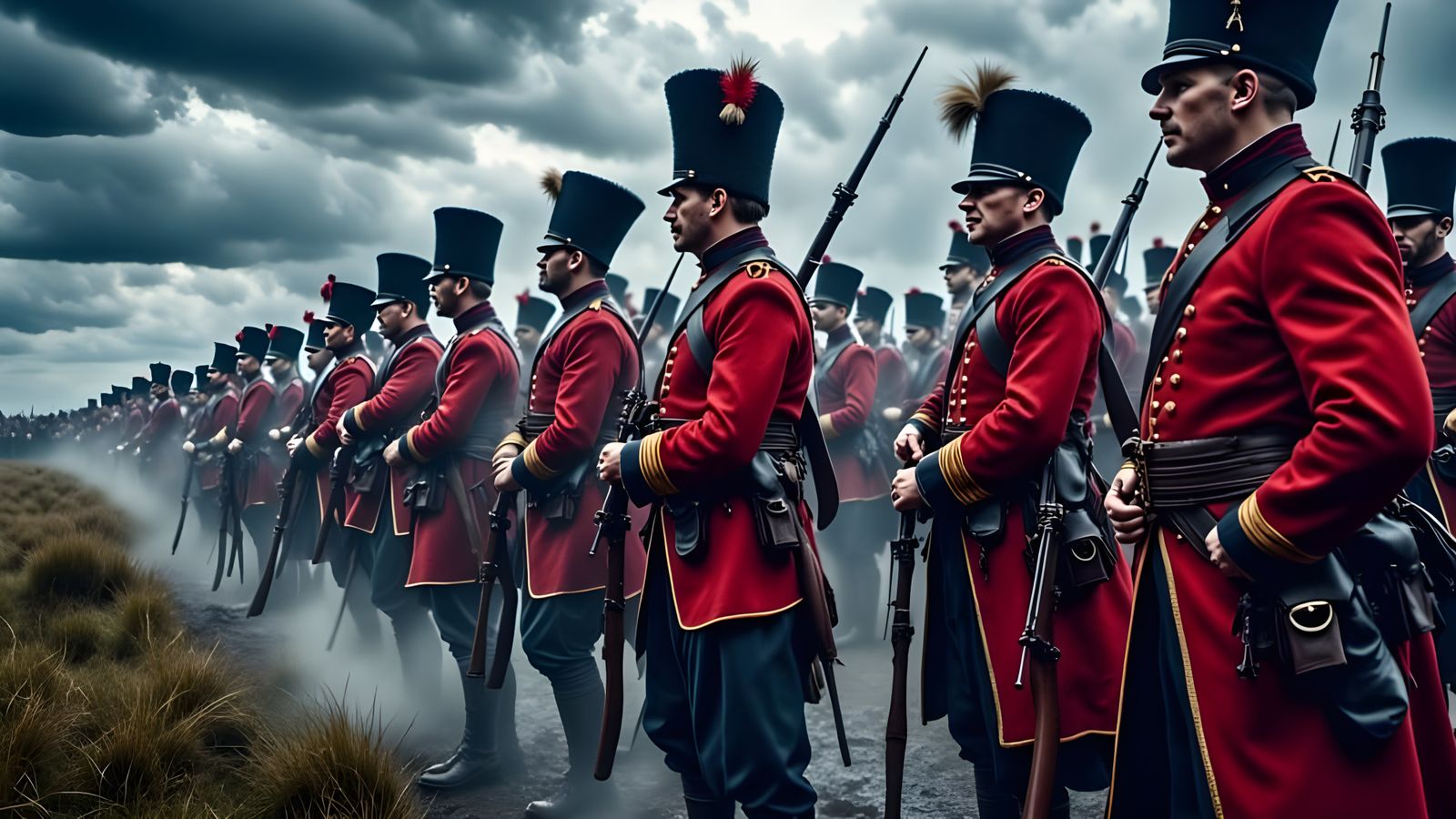 British Line Infantry Stand Ready at Waterloo