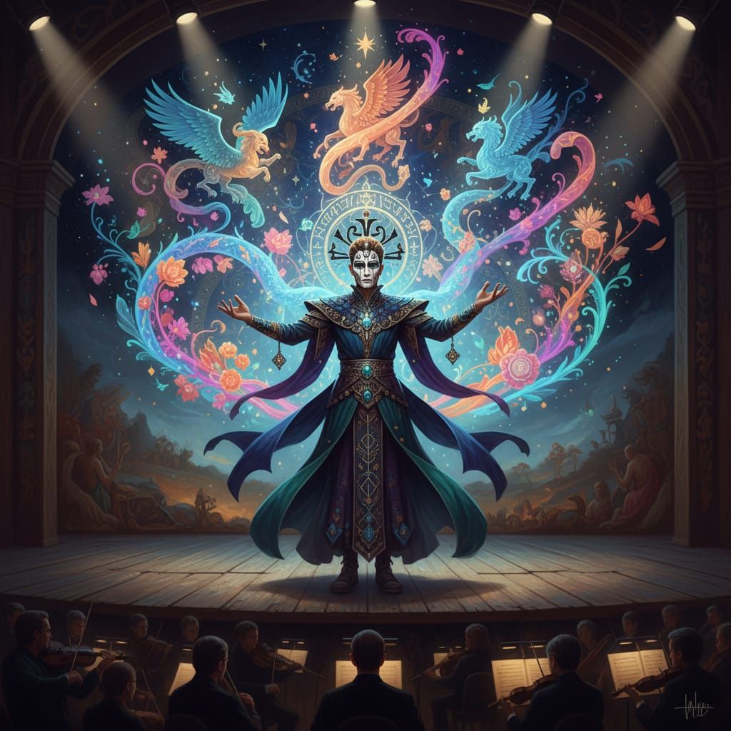 Actor on Stage Under Dramatic Lights