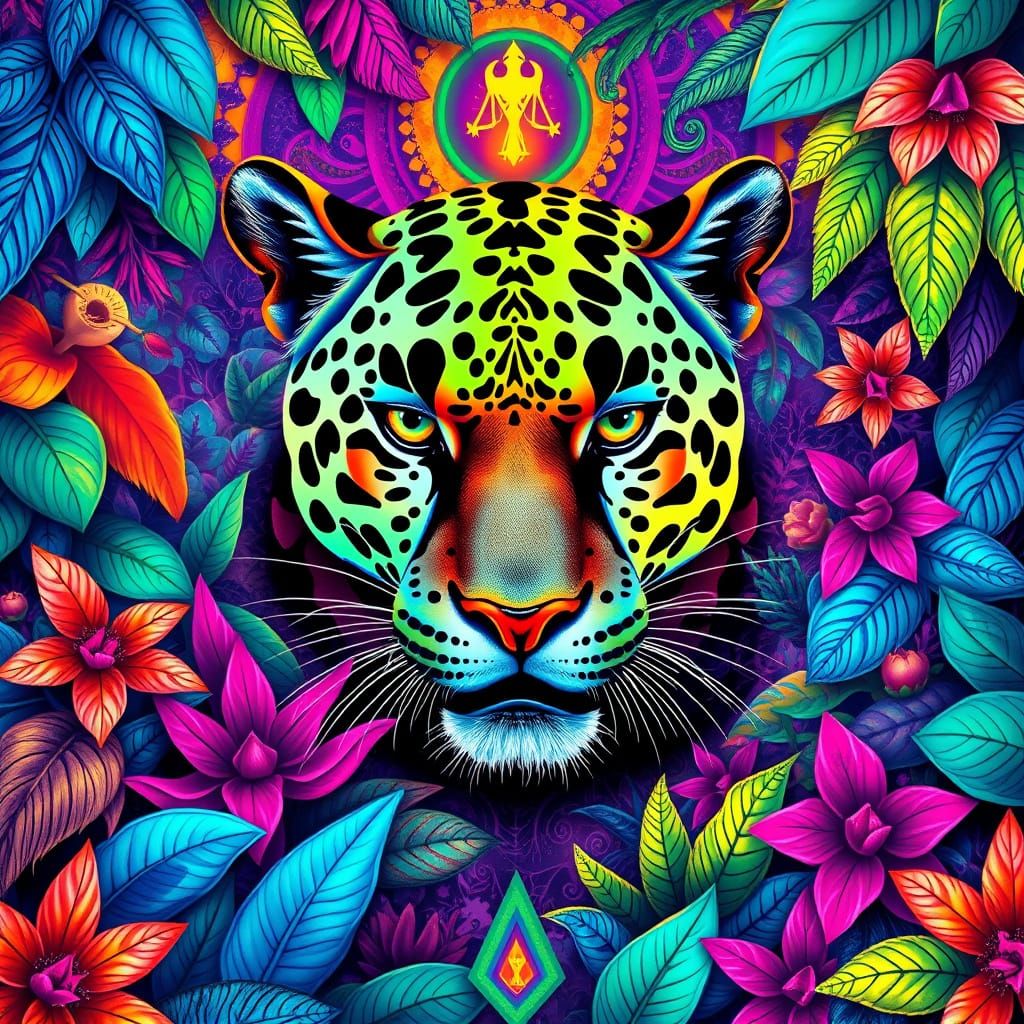 Majestic Jaguar in Vibrant, Tropical Realm