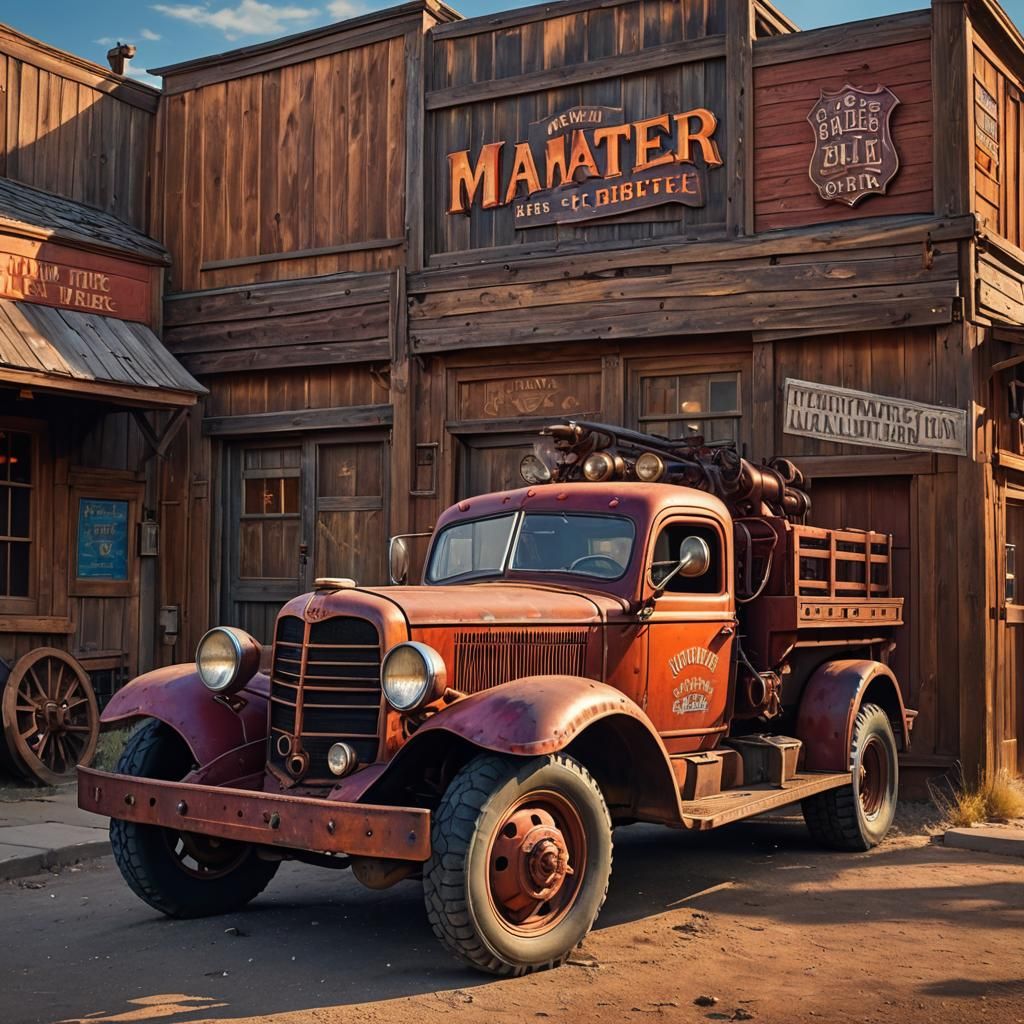 Mater as Fire Truck in Wild West Scene