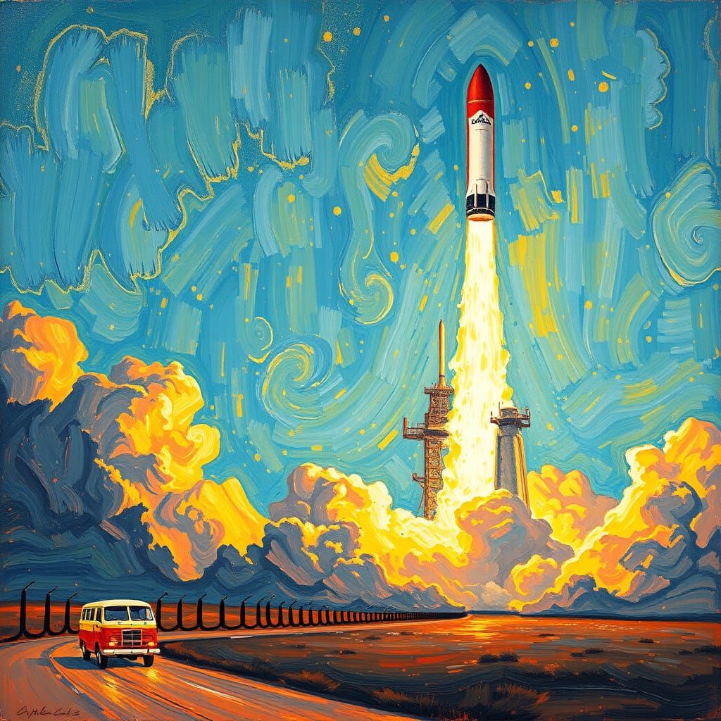 Impressionist SpaceX Starship Blasts Off in Vibrant Colors